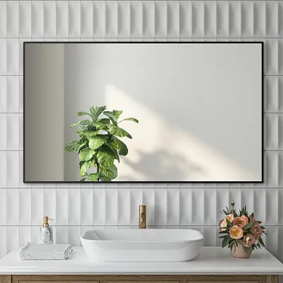 Imagen del producto de Espejo de pared de 70x100 cm, espejo rectangular para pared con marco , espejo de maquillaje con marco de metal , espejo de baño para salón, baño o dormitorio, decoración de pared