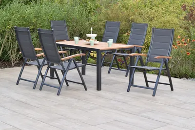Obrázek produktu pro Sada zahradního nábytku Merxx Paxos, 7dílná, 6 skládacích křesel, stůl 150 x 90 cm – hliník/akácie/textil