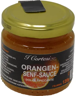Zdjęcie produktu dla Sos pomarańczowo-musztardowy Cortesi z pysznych pomarańczy Dolce Piccante 120g