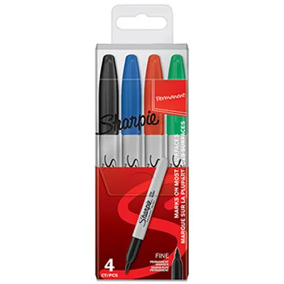 Produktbild von Sharpie, Feinschreiber, Mischfarben, 4 Stück, 0,9 mm, permanente Tinte, Blister