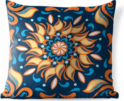 Produktbild von MuchoWow® Outdoor Kissen - Sonnenblumen - Blätter - Orange - Blau - 40x40 cm - Wetterfest - Lounge Kissen - Kopfkissen - Interieur - Polster mit Bild