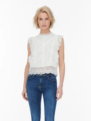 Produktbild von Ärmellose Spitzen Bluse Sleeveless Shirt Stehkragen Top ONLKARO | M