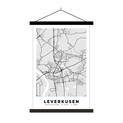 Produktbild von MuchoWow® Textilposter Karte - Leverkusen - Deutschland - Stadtplan - Karte 120x180 cm mit schwarzem Rahmen - Fotos