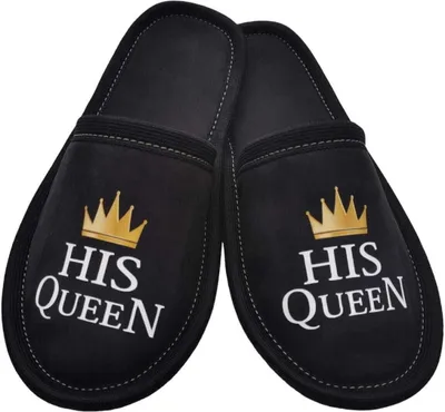 Produktbild von Textilpantoffeln mit der Aufschrift His Queen 39-40