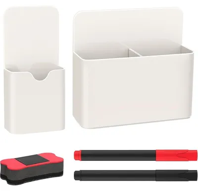 Imagen del producto de Juego de 2 soportes magnéticos para bolígrafos, con accesorios para pizarra blanca, color blanco