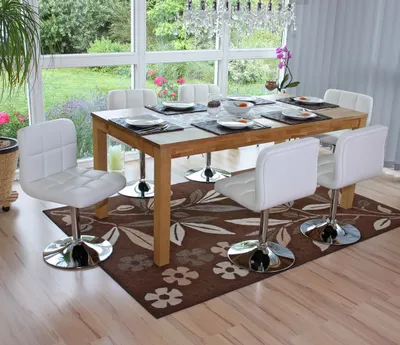 Immagine prodotto di set di 6 sedie per sala da pranzo Sedia girevole Sedia Kavala in Pelle finta cromo ~ bianco
