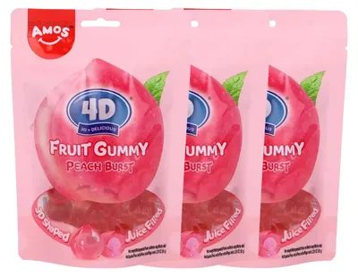 Produktbild von Amos Peelerz 4D Peach Burst Gummy Mini Fruchtgummi 65g 3er Pack