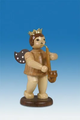 Produktbild von Holzfigur Musikengel mit Heckelphon und Krone Höhe 6,5cm NEU