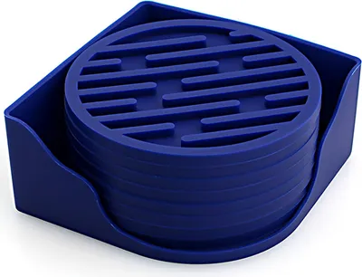 Image de 6 PCS Dessous-de-verre en silicone souple Antidérapant avec support-profondeur du bord de dépôt pour recueillir la boisson froide sans la renverser, bleu marine