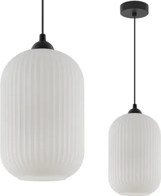 Immagine prodotto di Lampada a sospensione RIFFLE nera a 1 luce, cilindro grande bianco, attacco E27