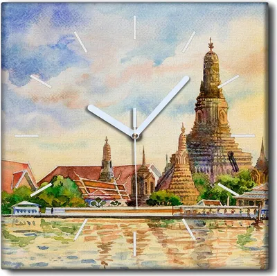 Produktbild von Coloray Uhr auf Leinwand 30x30 cm Wand Uhr Dekoration Wohnzimmer Segeltuch weiße Zeiger -Tempel von Thailand.