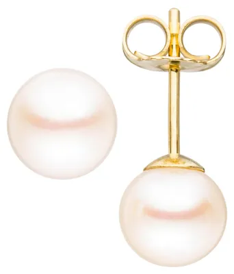 Produktbild von Paar Ohrstecker mit Süßwasser Perlen 6mm 585 Gold Gelbgold Ohrschmuck Damen