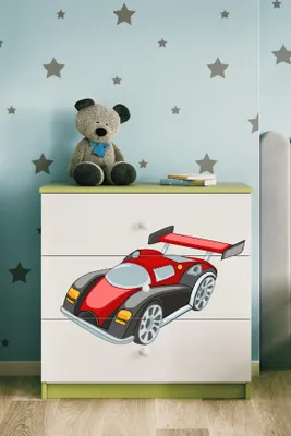 Produktbild von Kinderkommode mit Schubladen Rennwagen in der Farbe Grün Babydreams