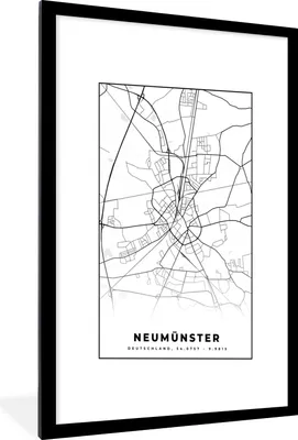 Produktbild von MuchoWow® Gerahmtes Poster Karte - Neumünster - Karte - Stadtplan 60x90 cm - Poster mit Schwarzem Bilderrahmen Wandposter Rahmen Foto Bilder - Dekoration - Wandposter Wohnzimmer - Hochwertig