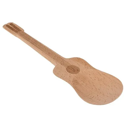 Produktbild von Salatlöffel aus Holz im Gitarren-Design, 27 cm lang und 7,5 cm breit