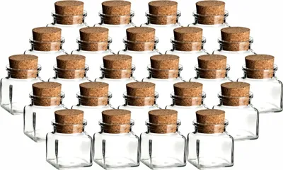 Immagine prodotto di set di 24 vasetti per spezie 120 ml quadrati con tappo in sughero - Vasetto per spezie con tappo a pressione - Vasetto in sughero piccolo
