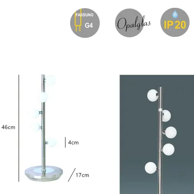 Immagine prodotto di Lampada da tavolo Sondra, lampadina alogena da 12 V, nichel/vetro opalino, G4-10 W, lampada da tavolo decorativa