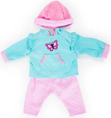 Produktbild von Bayer Design 84675AA Puppenkleidung, Kleider für Puppen 46 cm, Babypuppen Anziehsachen, 3 Teile, rosa/blau , Schmetterlingsmotiv
