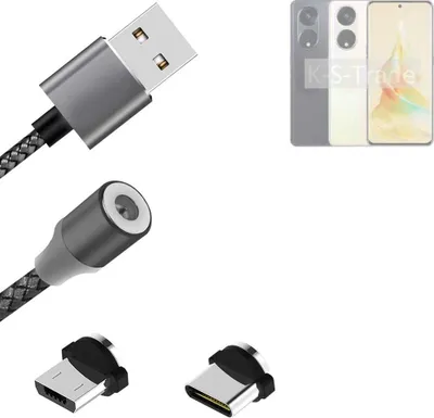 Produktbild von K-S-Trade Hochwertiges Magnet-Lade-kabel Sync-Kabel Daten-Kabel kompatibel mit Oppo Reno8 T mit USB-Typ-C-Anschluss und Micro-USB-Anschluss 2A bis zu