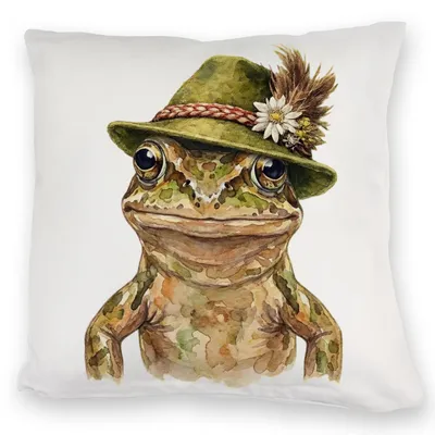 Produktbild von Grasfrosch mit alpenländischem Trachtenhut Kuschelkissen