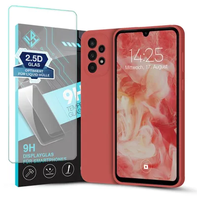 Produktbild von Hülle für Samsung Galaxy A72 mit 9H Displayglas Displayschutz Case Cover Bumper Smartphone Softgrip Schutzhülle Farbe: Rot