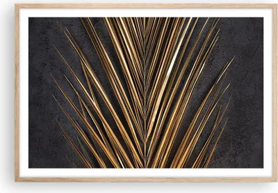 Produktbild von Gerahmtes Poster - Rahmen in heller Eiche - Blatt golden schwarz - 91,5x61 cm - Wand Bild - Wanddeko - Wandbilder - Kunstposter - Wandposter - Bilderrahmen - Bilder - Kunstdruck - P2NAA91x61-5091