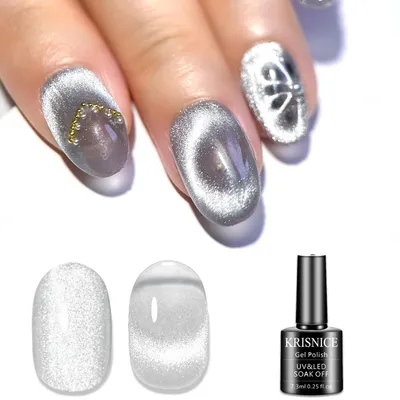 Image de Vernis à ongles gel effet "œil de chat", argenté, gris, pailleté, holographique, avec aimant, pour utilisation avec lampes UV/LED, 7,3 ml