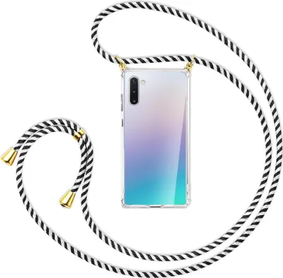 Produktbild von Handykette Backcover-Schutzhülle mit Band (Metall goldfarben) für Samsung Galaxy Note 10 - schwarz/weiß gestreift