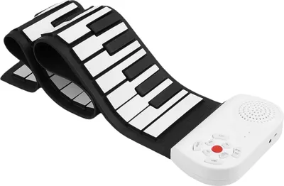 Produktbild von 49 Tasten Roll-Up Keyboard, tragbar, mit Aufnahme & Lernmodus, 8 Sounds, USB-Akku, Kinder-E-Piano, Schwarz und Weiß