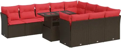 Immagine prodotto di vidaXL Set di divani da giardino 11 pezzi con cuscini in poly rattan acacia marrone