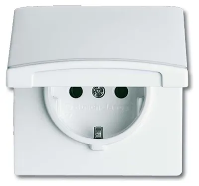 Productafbeelding van Busch-Jaeger stopcontact met klapdeksel, geschikt voor alle weersomstandigheden, IP44, alpinwit, 1 stuk.