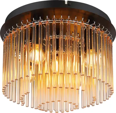 Produktbild von Globo Lighting Deckenleuchte Metall schwarz matt, Metall verchromt, Glasstäbe amber, klar verlaufend, ø: 320mm, H: 230mm, exkl. 5x E14 40W 230V