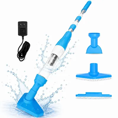 Produktbild von 3-in-1 Kabelloser Poolsauger Akku 90 Min Laufzeit, Teleskopstange & Bürste, Mit Filterelement Sonstiges Poolzubehör, für Sand und Schmutz, 0.23l, Blau