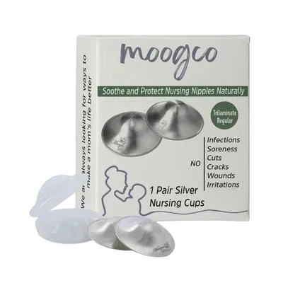 Produktbild von Moogco Original Silber-Stillhütchen für stillende Mütter – 999 Feinsilber – Ideal bei wunden Brustwarzen – Tri-Laminat – Standardgröße