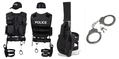 Produktbild von Black Snake Polizei Kostüm Set Einsatzweste Holster Handschellen - XS/S - POLICE
