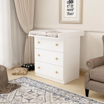 Produktbild von Shefa Kids Wickelkommode 830 Weiß, mit klappbarem Wickeltisch und Stauraum für Babyzimmer, Baby Kommode Basic Line