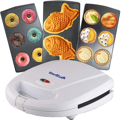 3-in-1 Dessertmaker, wechselbare Platten, Antihaft, 700–800 W, Weiß