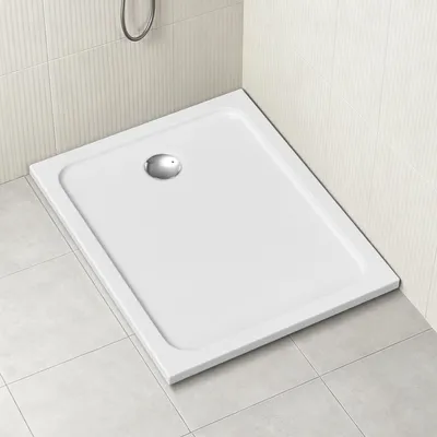 Obrázok produktu pre Peviasot umývadlová miska z akrylu, 100x80 cm, biela, výška 4 cm, odtok s chrómovanou povrchovou úpravou a filtrom na zachytávanie vlasov