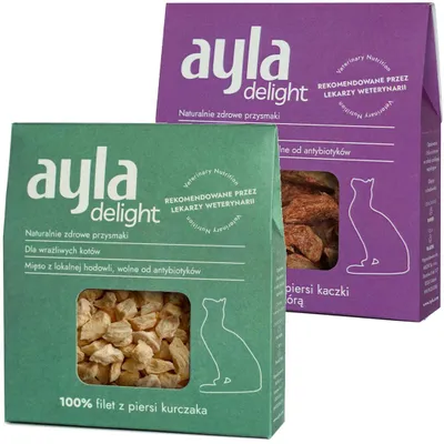 Zdjęcie produktu dla Ayla Delight Filet z Piersi Kurczaka Kaczki 2x28g Liofilizowany Przysmak Dla Kota 100% Mięsa