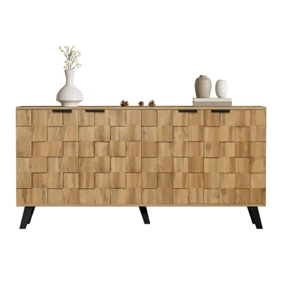 Produktbild von Sideboard Einzigartige Holzmaserung Haushaltsschrank mit 4 Türen 160,5 x 35,5 x 78 cm Mit verstellbaren Trennwänden Anrichte für Wohnzimmer