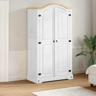 Zdjęcie produktu dla Szafa – Garderoba – Szafa na ubrania wykonana z litego drewna sosnowego, biała, kompaktowa, wymiary: 102x52x186 cm