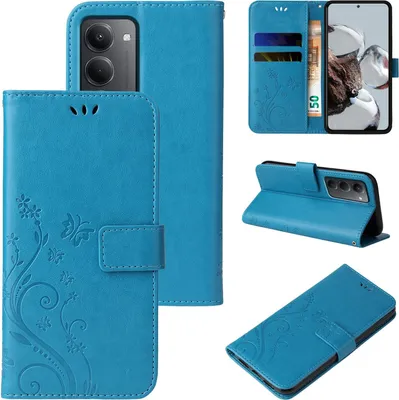 Produktbild von Handyhülle für Xiaomi Redmi 15 / 15 5G Floral Blumen Schmetterling Flip Cover Hülle Case Klapphülle Handytasche Farbe: Blau