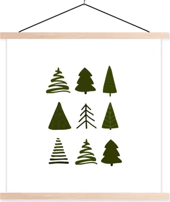 Produktbild von MuchoWow® Textilposter Weihnachtsbäume - Weiß - Muster 60x60 cm mit holzfarbenen Rahmen - Wanddekoration
