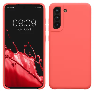 Produktbild von kwmobile Handyhülle für Samsung Galaxy S21 FE Hülle - Case Silikon - Kabelloses Laden - Schutzhülle Cover in Neon Koralle