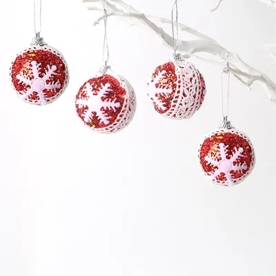 24 rote Weihnachtskugeln, Glitzer, Kunststoff, zum Aufhängen