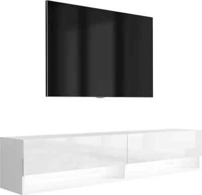 Obrázek produktu pro Nízká TV deska 170 cm matná bílá / lesklá bílá, LED bílá, 170 × 32 × 34 cm