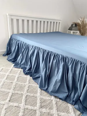 Zdjęcie produktu dla Prześcieradło Na Łóżko Bawełniane Z Ozdobną Falbanką 140X200 Cm Niebieski Jeans