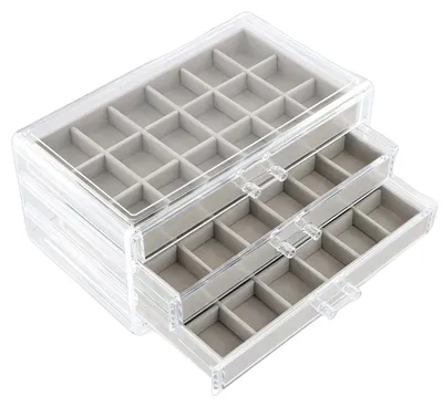 Imagen del producto de Omgoods - Caja transparente para guardar joyas con 3 cajones y 54 compartimentos