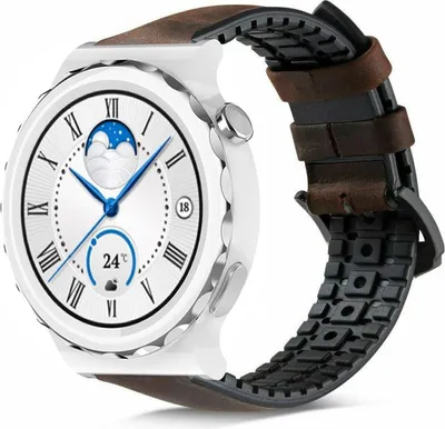 Produktbild von Strap-it Huawei Watch GT 3 Pro 43mm Silikon-/Lederarmband (Braun)