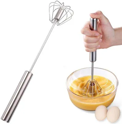 Zdjęcie produktu dla Ibenzoa® Półautomatyczny ręczny trzepaczka ze stali nierdzewnej – 24,6 cm, srebrna, obrotowa o 360°, 10 drutów – ergonomiczny trzepaczka do łatwego mieszania